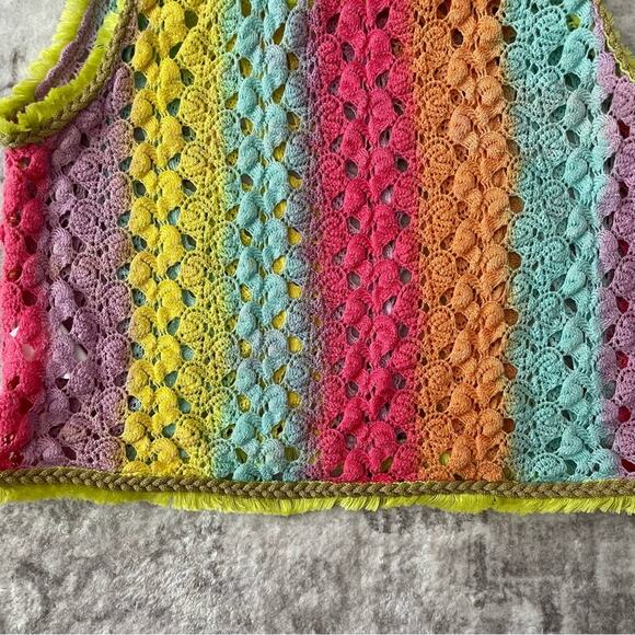 Chio Di Stefanis Crochet Knit Crop Sleeveless Top Rainbow Sz XS New Italy - Picture 7 of 10